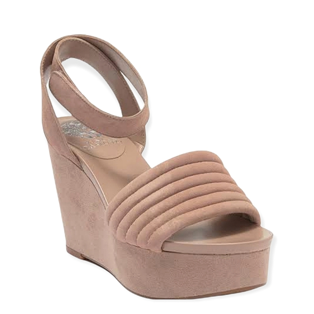 VINCE CAMUTO Varelnta Cream Suede Wedge Sandal - Picture 1 of 13